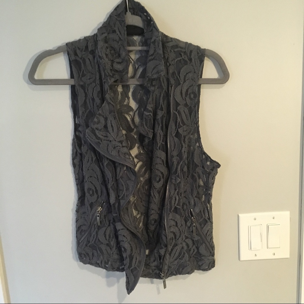Gray lace zip up vest